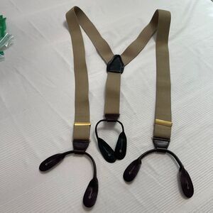 CAS Beige Brown Leather Germany Suspenders Braces